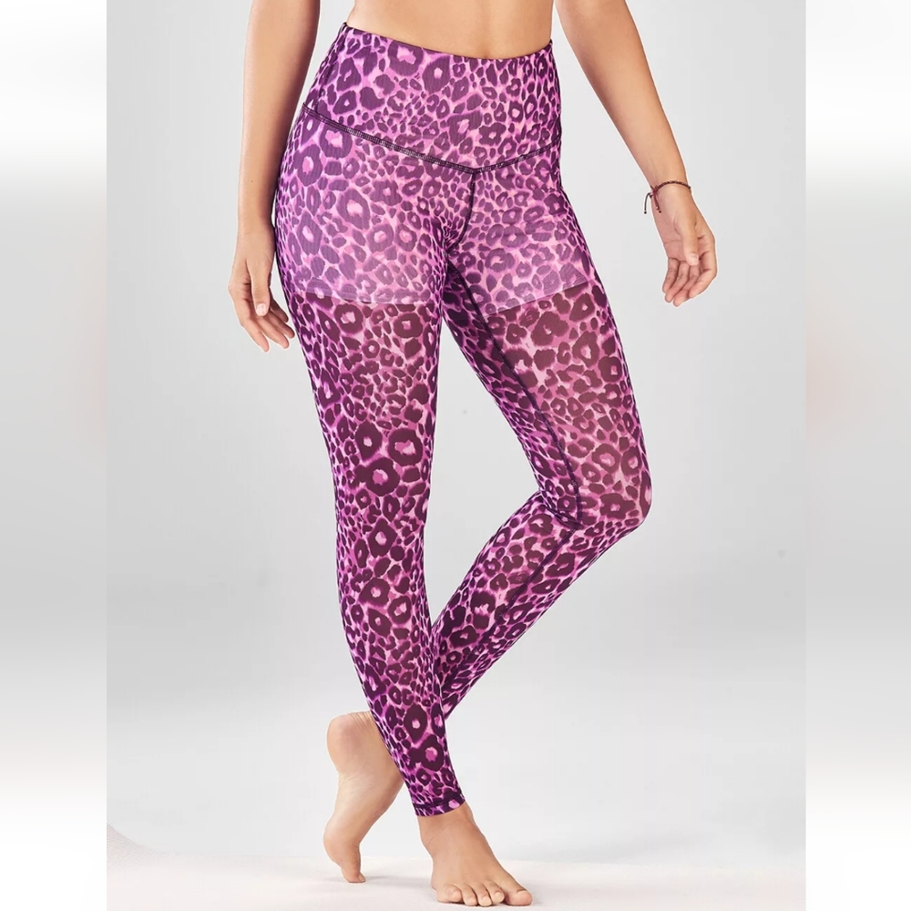 Fabletics Leopard High-Waisted Pureluxe Mesh Leggings Women's L Purple Retro